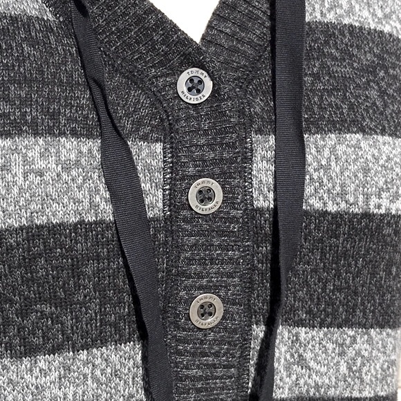 NWOT Tommy Hilfiger Light Grey and Dark Grey Striped Hooded Sweater Size Medium - Picture 4 of 15